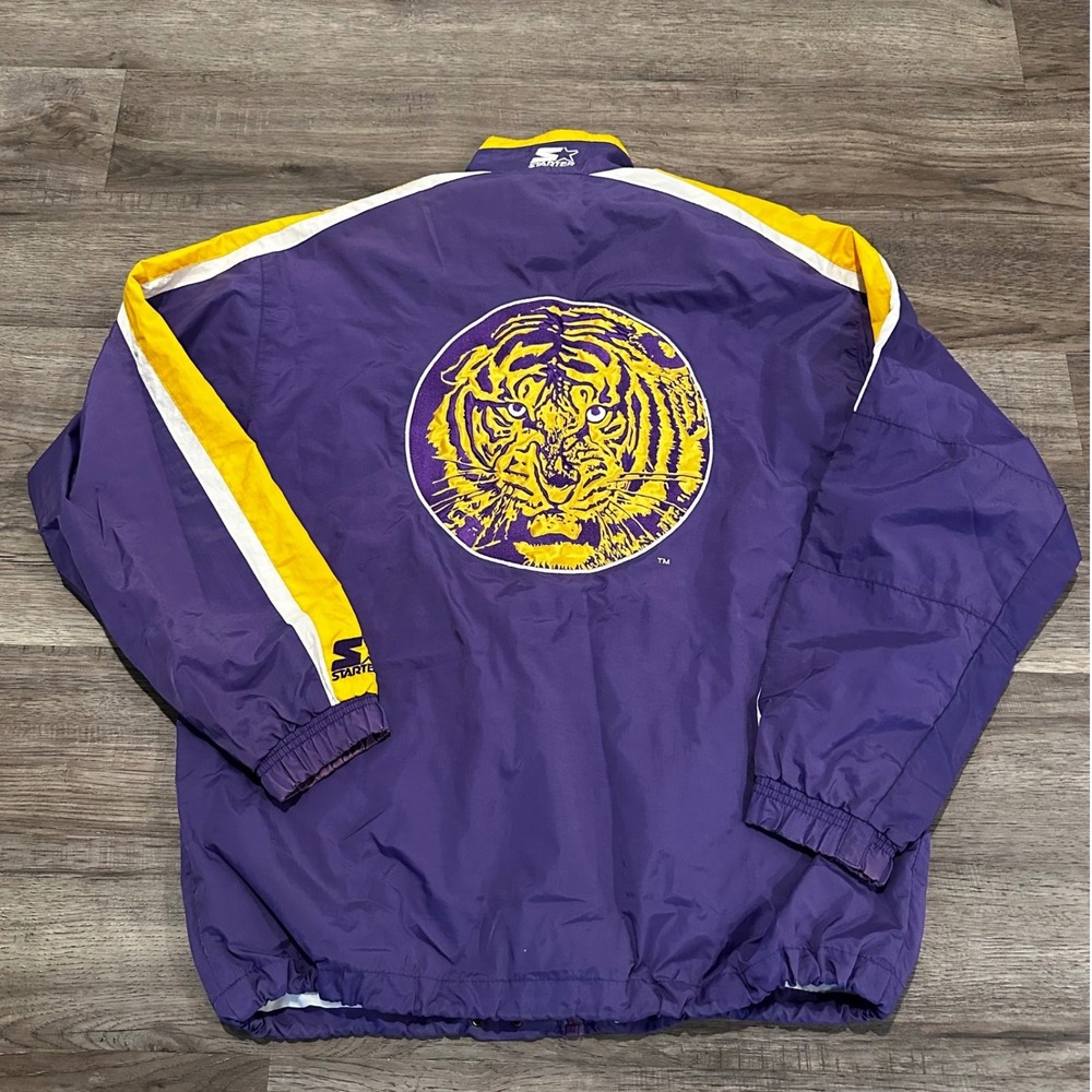 Vintage 90s Starter LSU Tigers Windbreaker Jacket Mens Medium Purple Full Zip - Picture 3 of 11